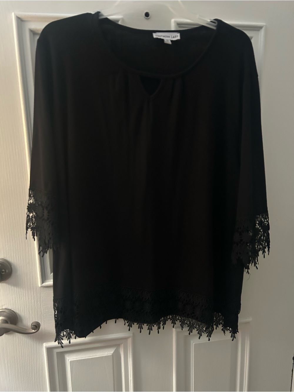 Southern Lady Black Lace-Trim Tunic Top